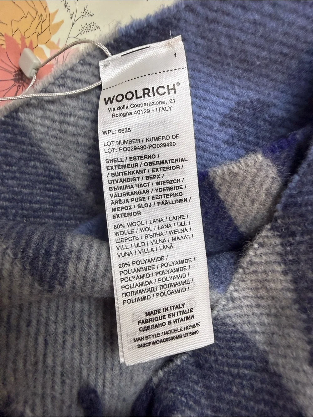 Woolrich Blue and Gray Geometric Wool Throw with Fringe